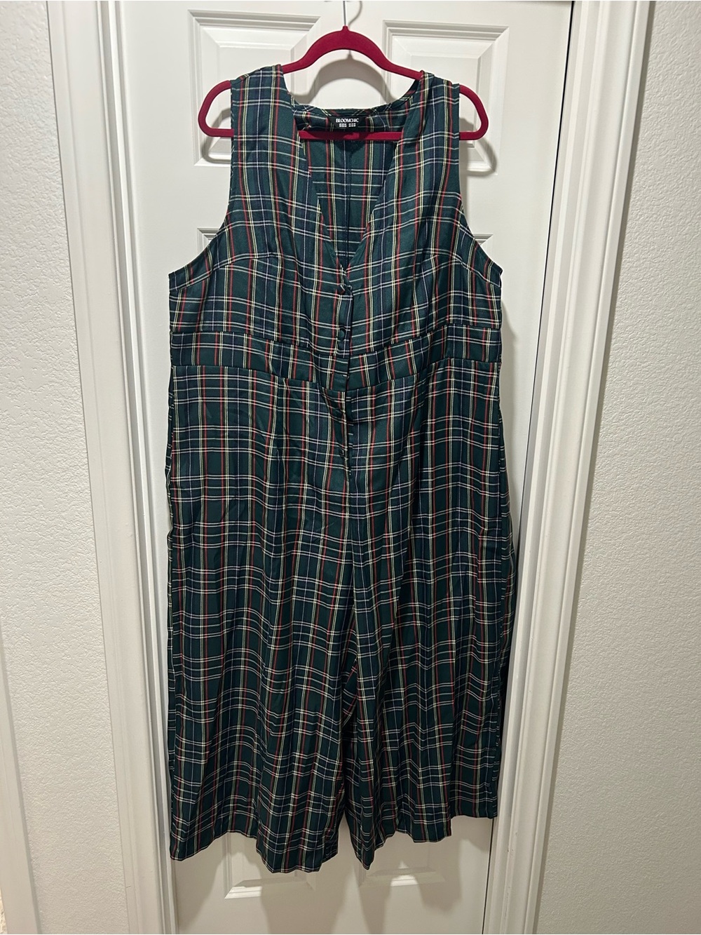 BloomChic Green Plaid Midi Dress